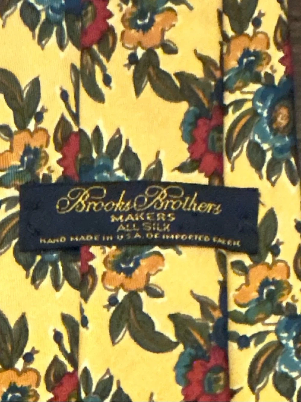 Vintage Brooks Brothers Makers Floral Silk Necktie Yellow USA Made All Silk Tie